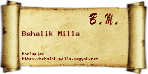 Behalik Milla névjegykártya